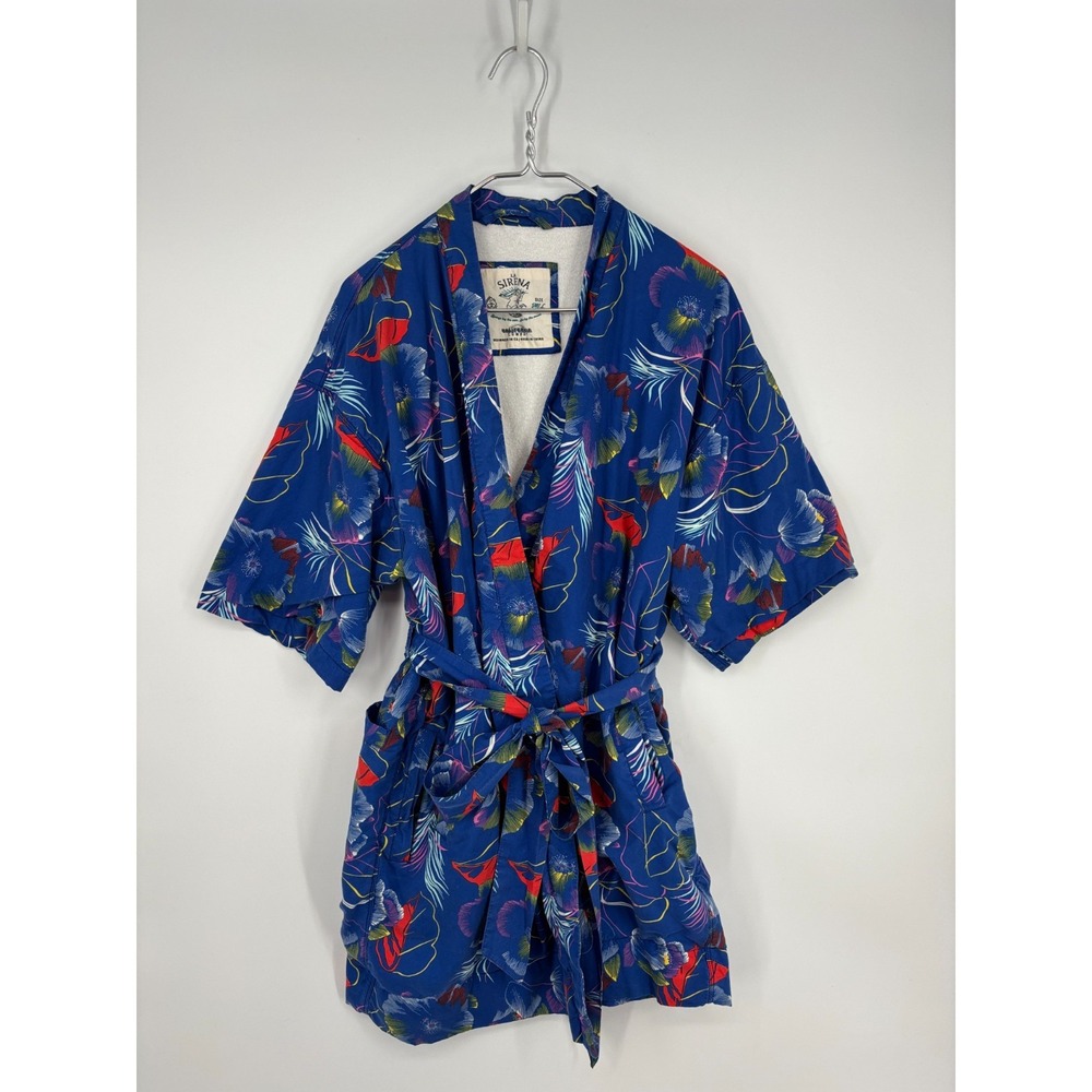 California Cowboy La Sirena Robe Womens M/L Blue Floral Terry Lined Kimono
